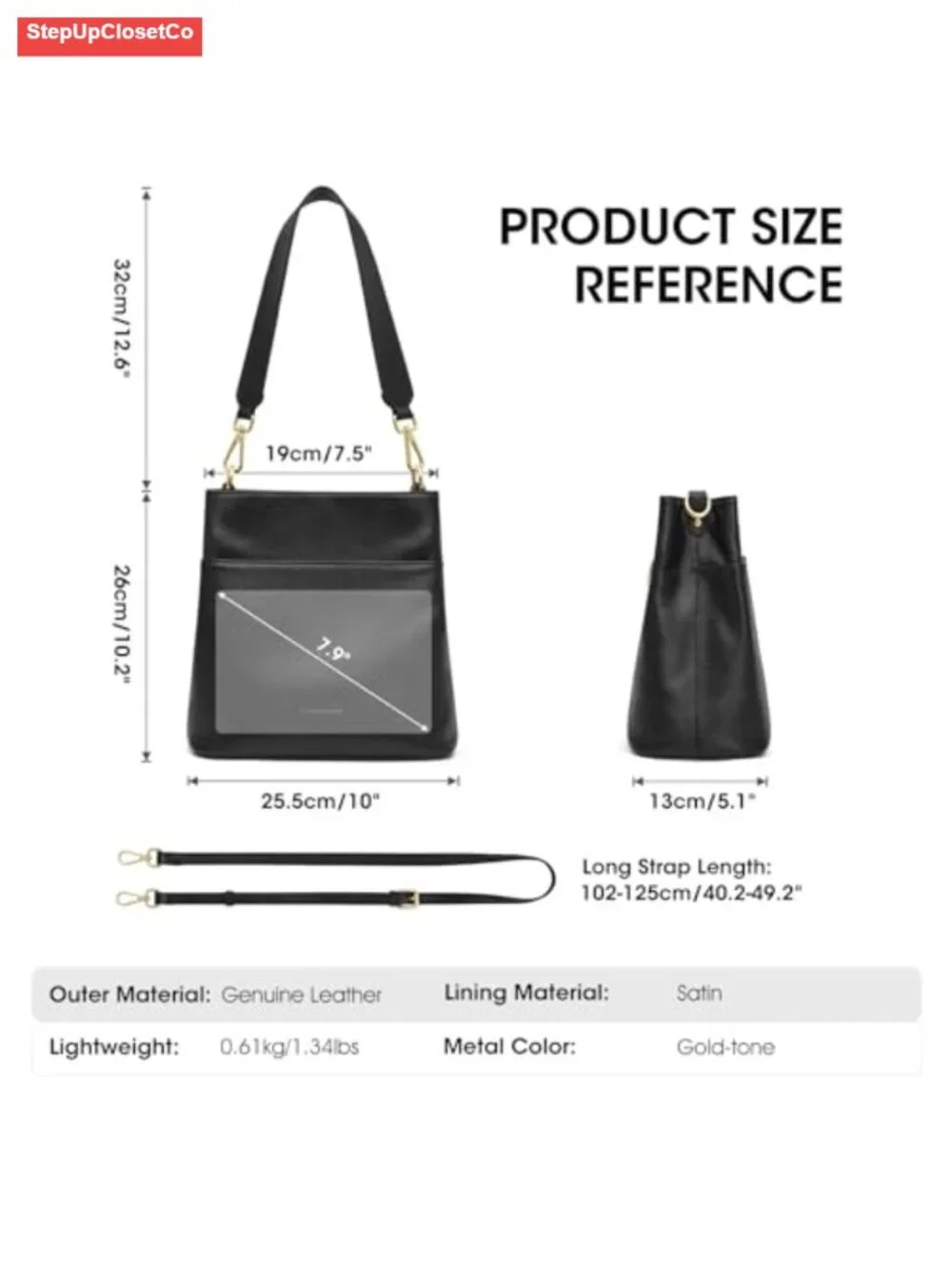 Genuine Leather Bucket Bag with Shoulder & Crossbody Straps